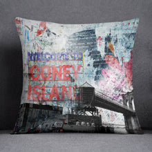 Load image into Gallery viewer, 'Coney Island Baby'  New York print  luxury velvet cushion