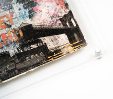 Load image into Gallery viewer, Coney Island print on handmade paper embellished with gold leaf. Framed 36 x 36 cms