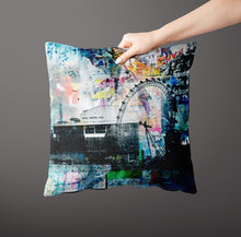 Load image into Gallery viewer, Waterloo sunset print on luxury velvet cushion