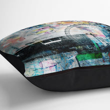 Load image into Gallery viewer, Waterloo sunset print on luxury velvet cushion