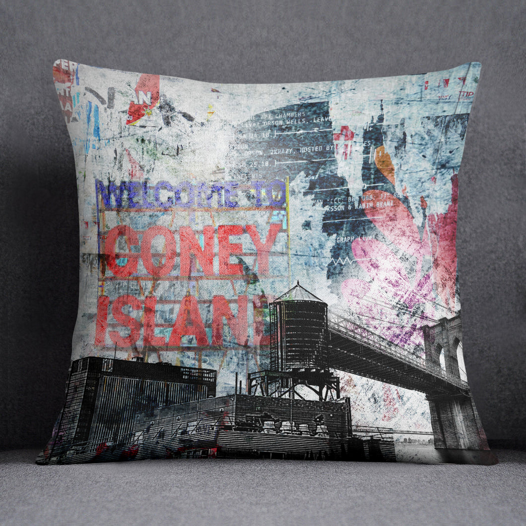 'Coney Island Baby'  New York print  luxury velvet cushion