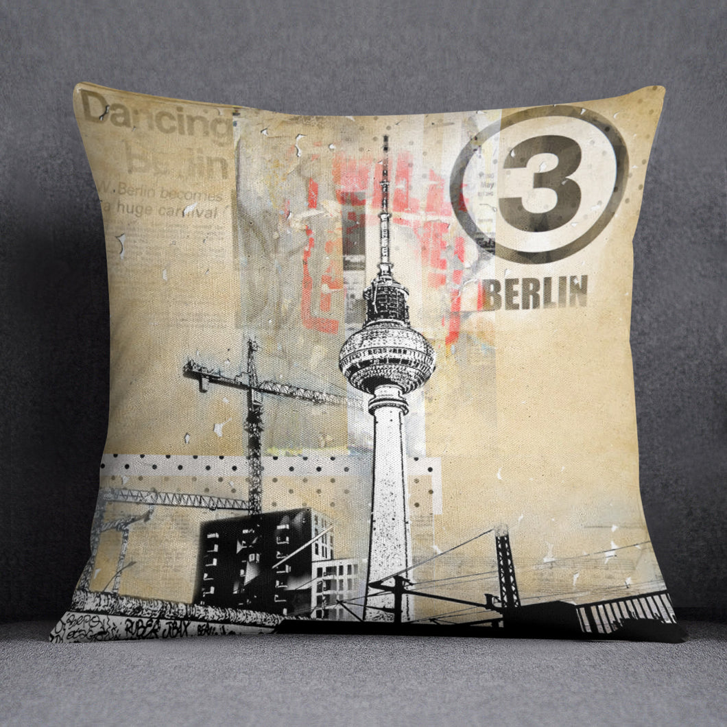 'Sound and vision' Berlin print on luxury velvet cushion