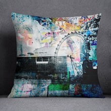 Load image into Gallery viewer, Waterloo sunset print on luxury velvet cushion
