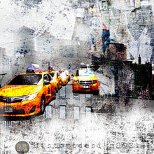 Load image into Gallery viewer, New York Cabs print on aluminium 100x100cms
